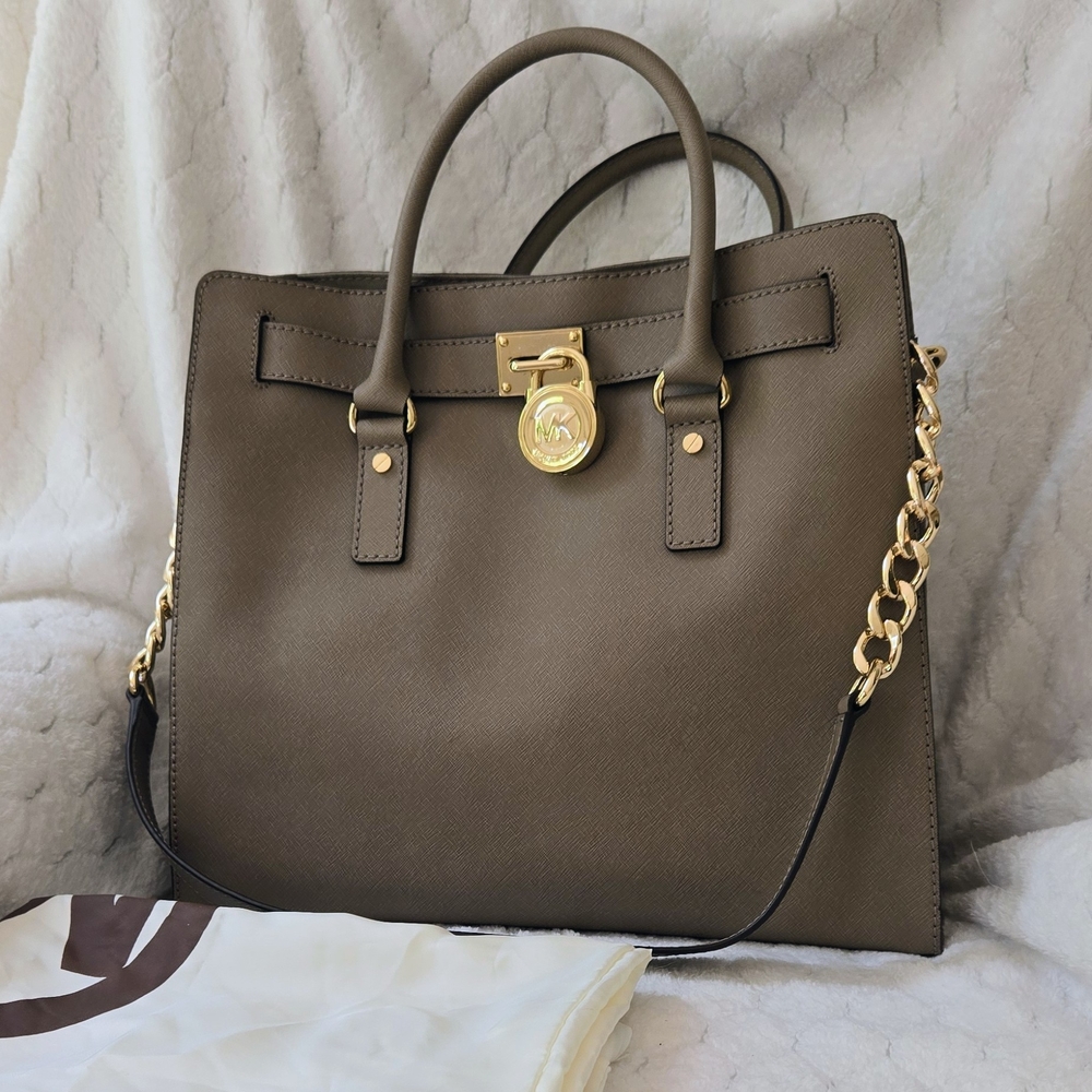 Michael Kors Taupe Saffiano Leather Tote with Gold Hardware